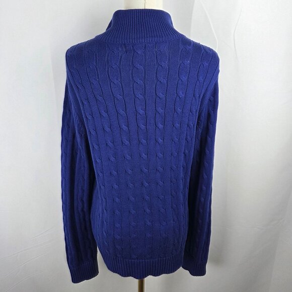 LRL Lauren Active Ralph Lauren Sweater Large Blue Cable Knit Cardigan Zip Preppy - Picture 8 of 12